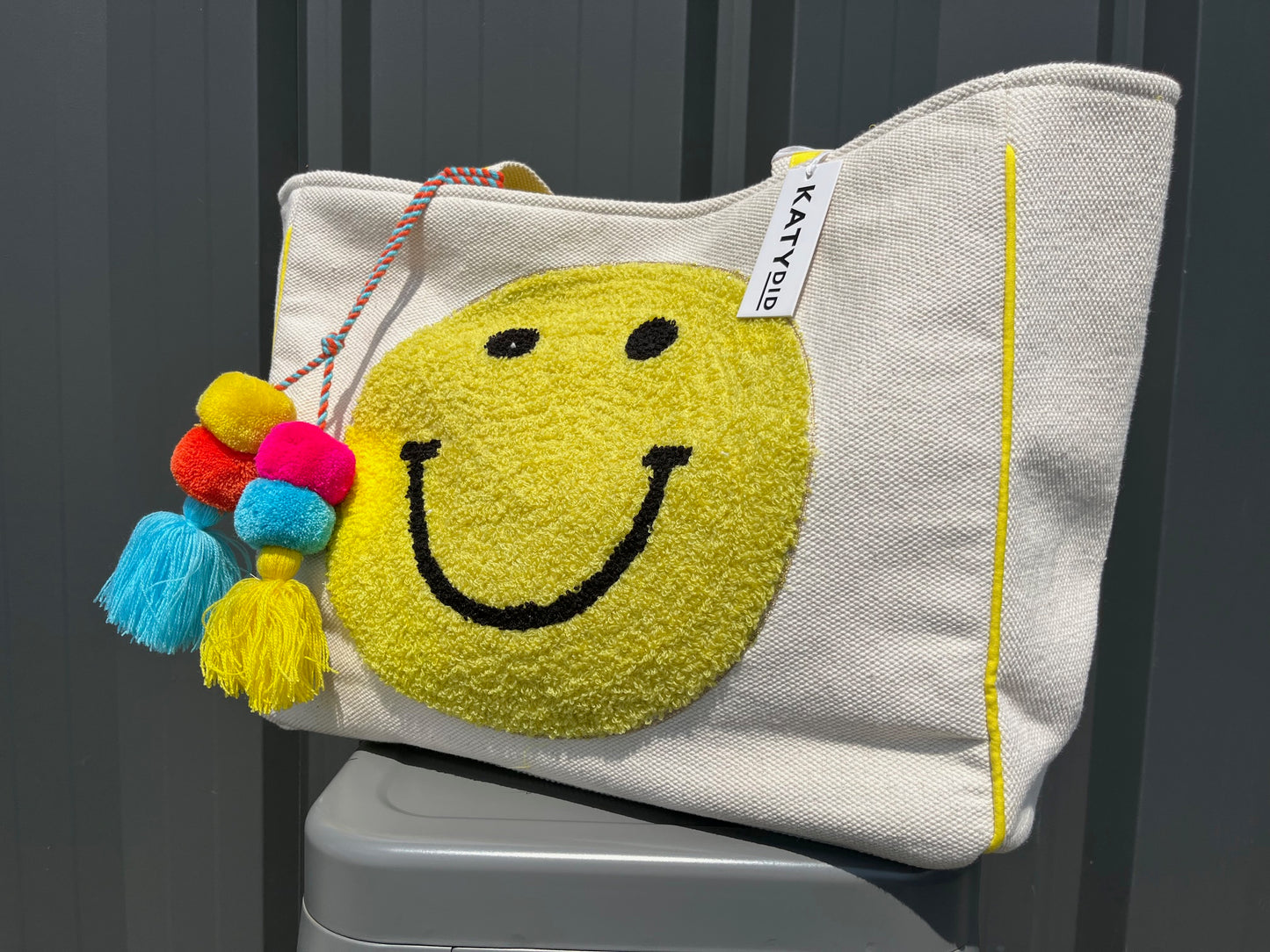 Katydid Happy Face Chenille Patch Tote